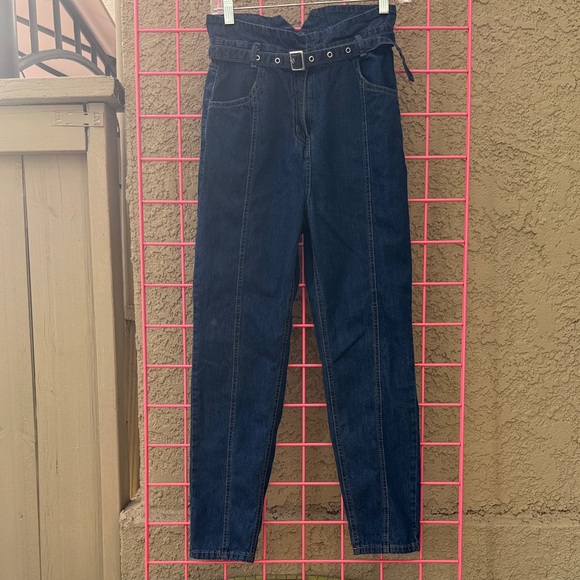 emory park Denim - High-Waisted Emory Park Dark Blue Jeans with The Belt